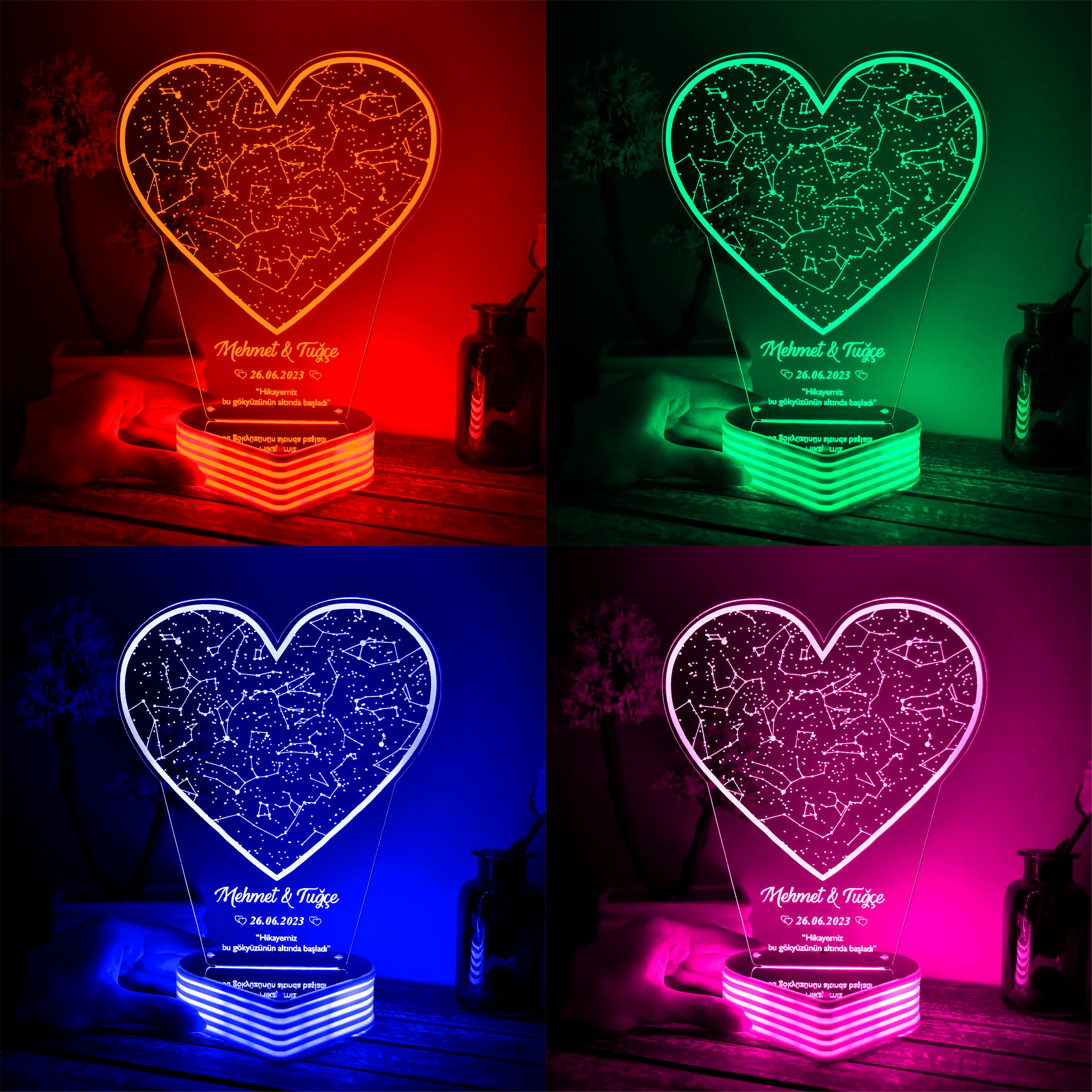 Kalp Yıldız Haritası, Kişiye Özel 3D LED Lamba