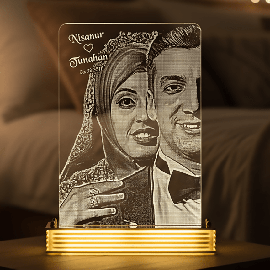 Eşe Hediye Düğün Fotoğraflı 3D Lamba