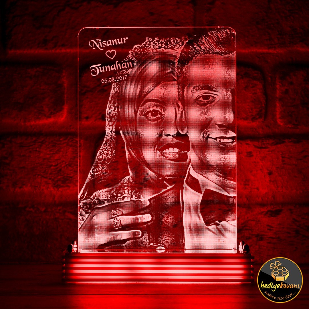 Eşe Hediye Düğün Fotoğraflı 3D Lamba