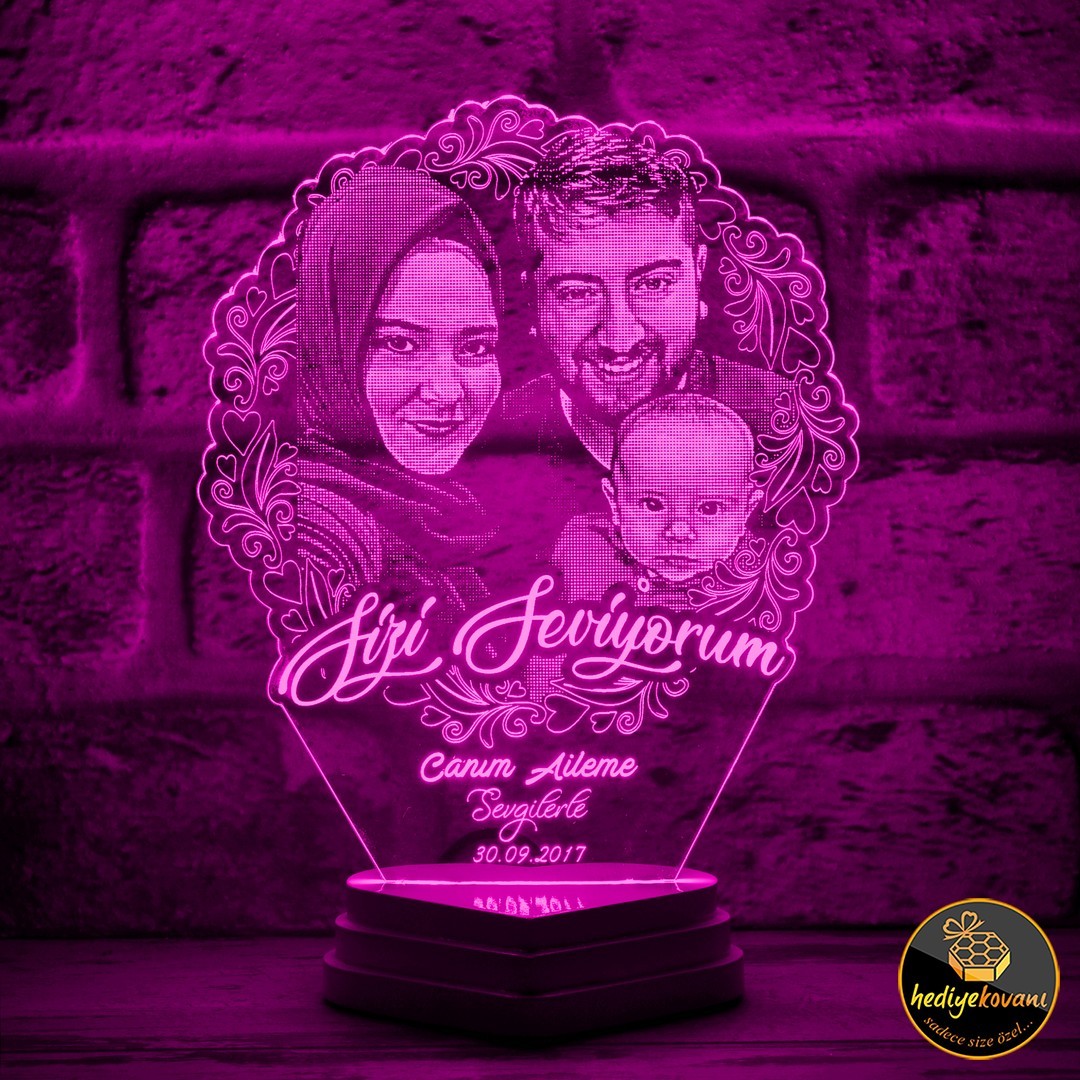 Aileye Hediye Kişiye Özel 3D Lamba