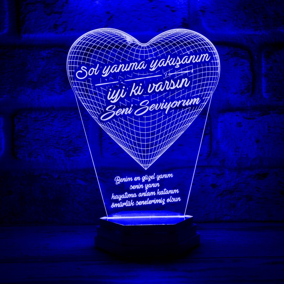 Sevgiliye Hediye 3D Kalp Lamba