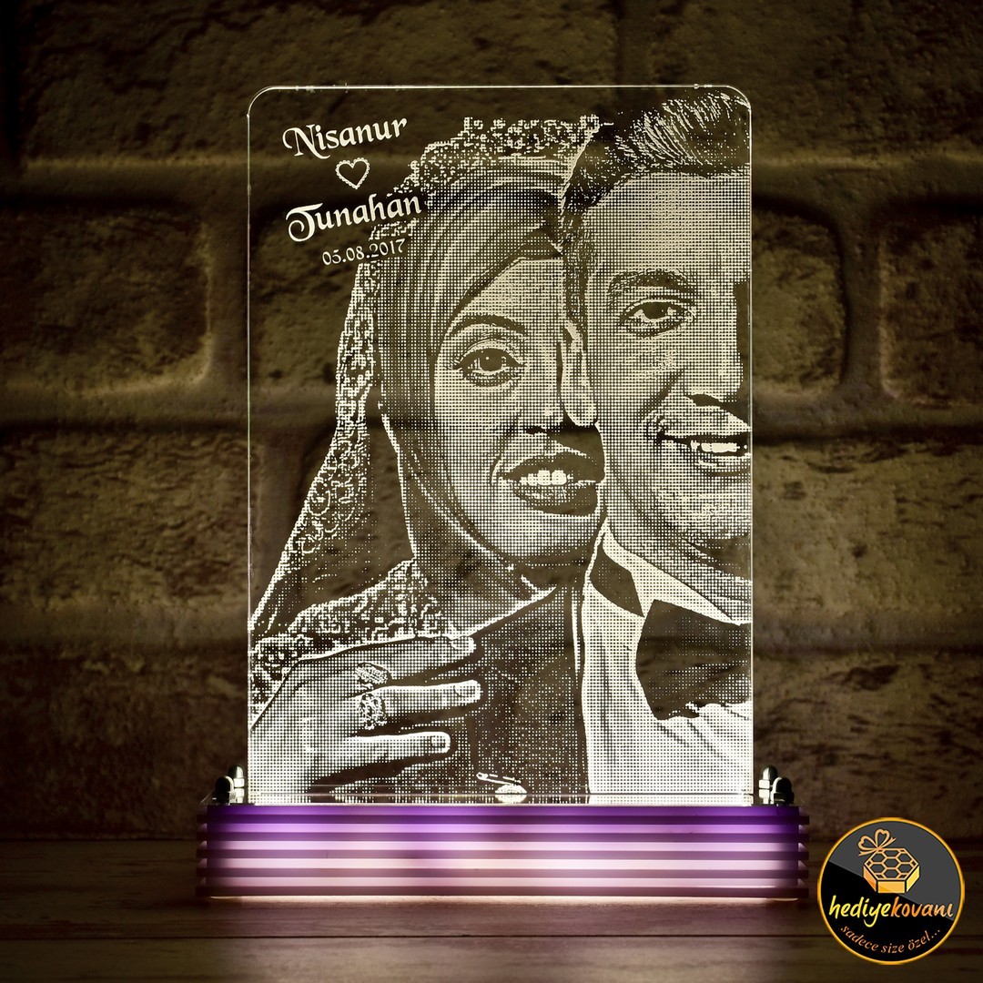 Eşe Hediye Düğün Fotoğraflı 3D Lamba