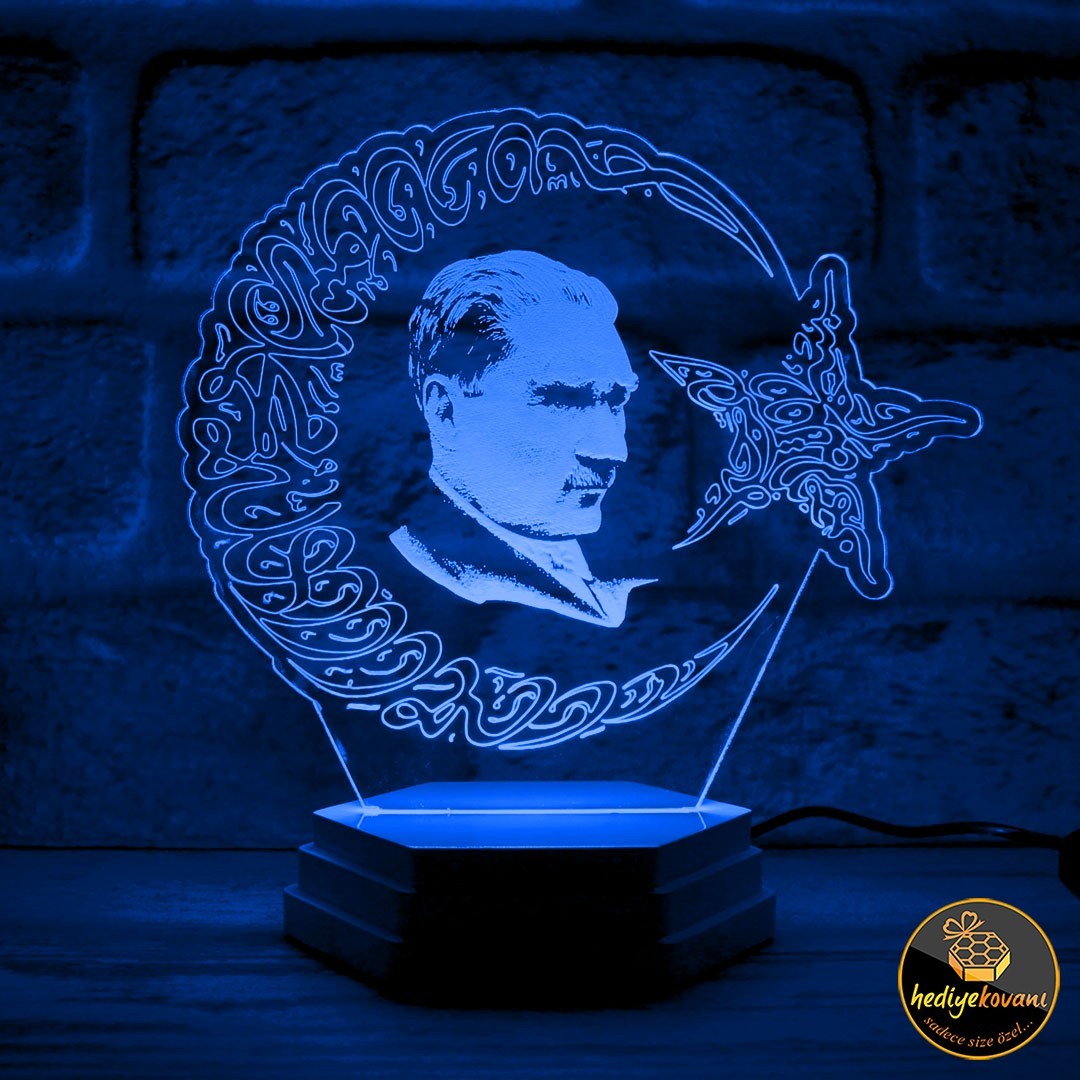 Ay Yıldızlı Atatürk Görselli 3D Lamba