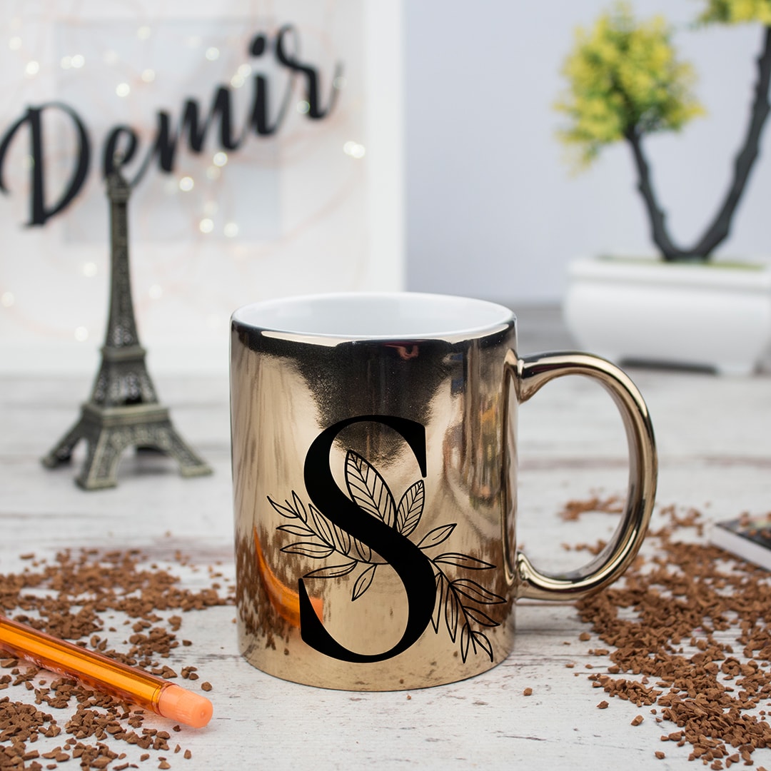 Gold Kaplama, Harf Yazılı Kişiye Özel Kupa Bardak