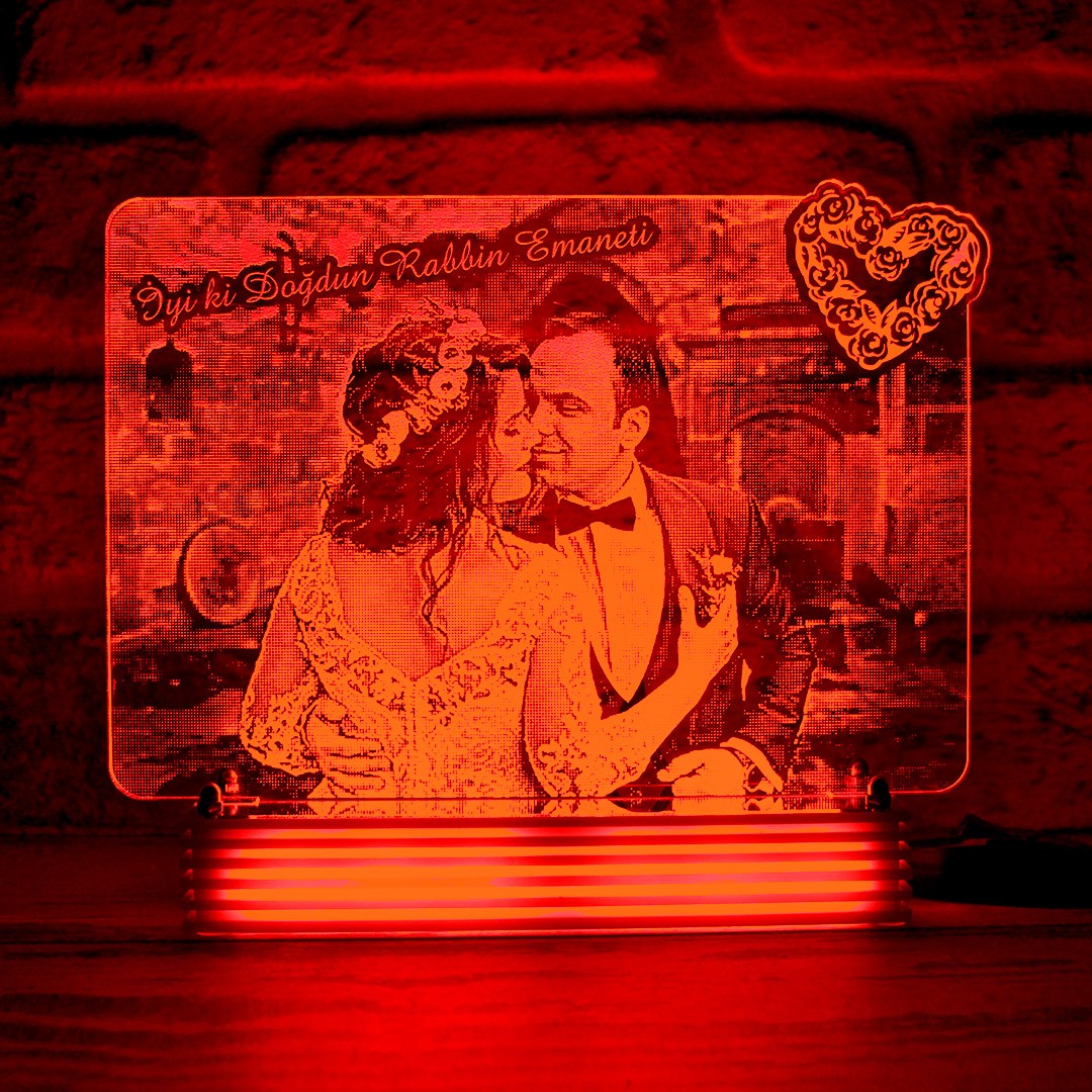 Eşe Hediye Gelin Damat  Fotoğraflı 3D Lamba