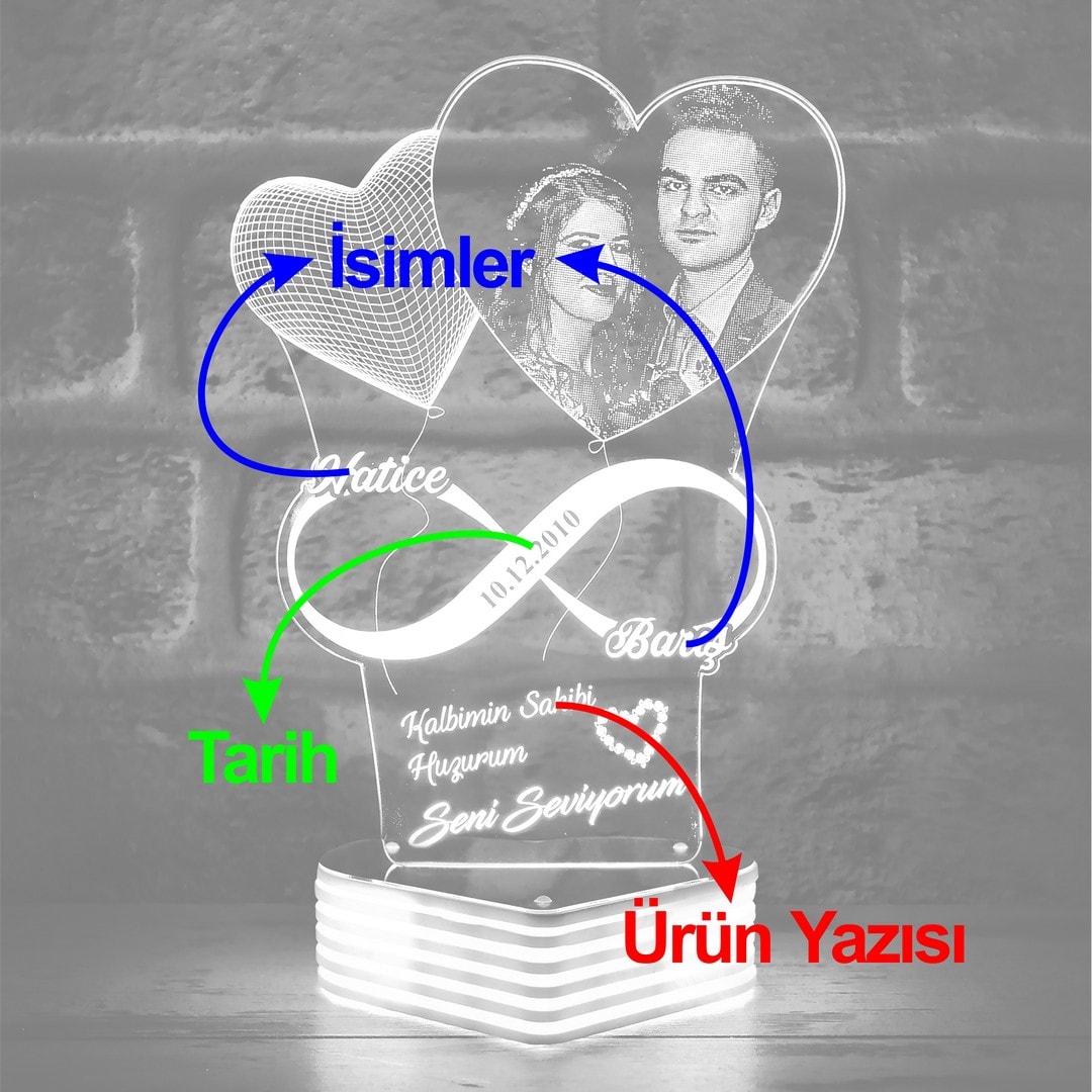 Sevgiliye Hediye Fotoğraflı Sonsuzluk 3D Lamba