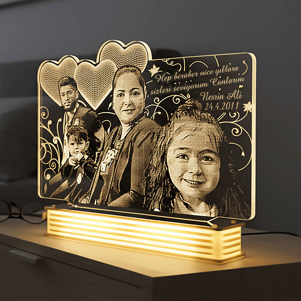 Aileye Hediye Kişiye Özel Fotoğraflı 3D Lamba