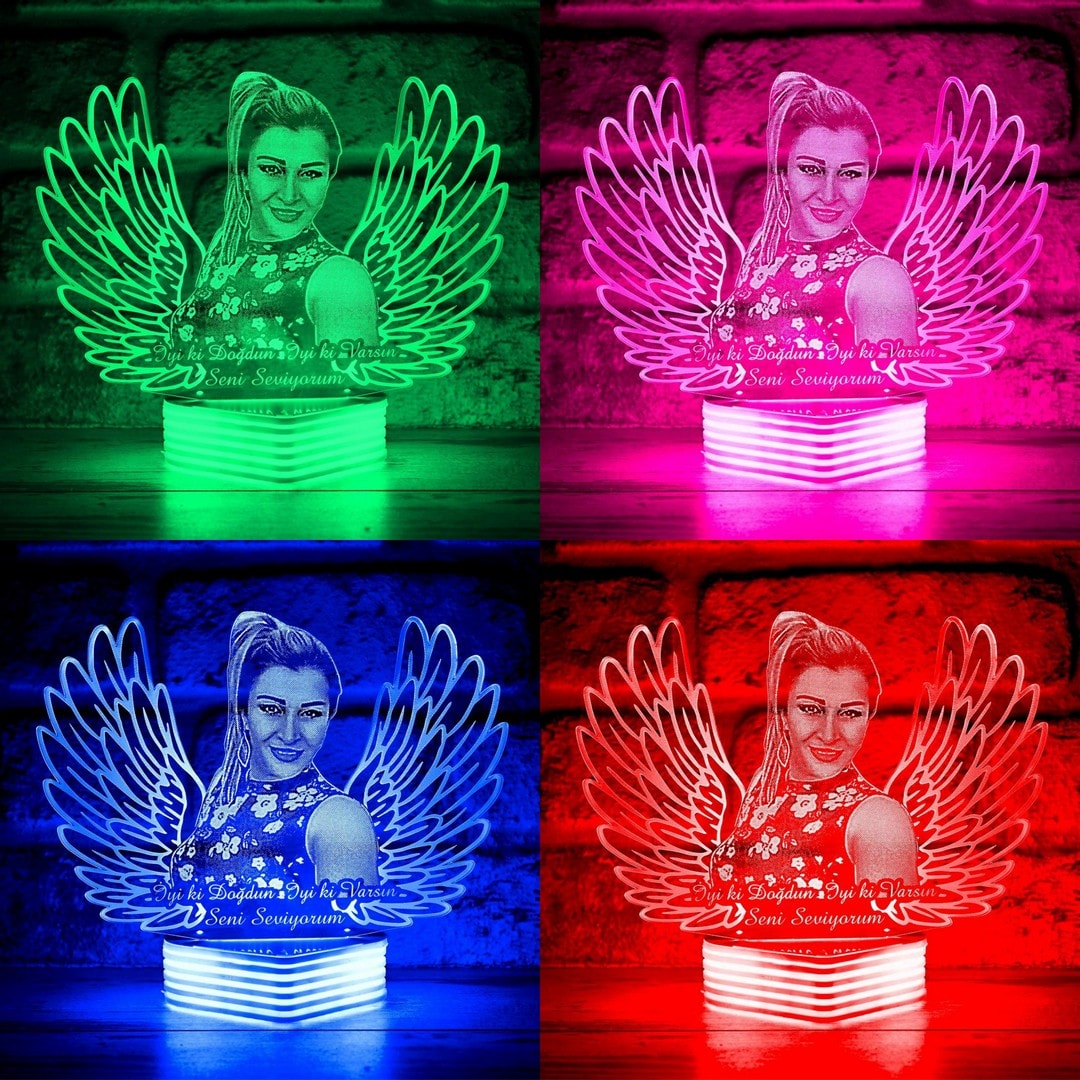 Sevgiliye Hediye, Melek Kanatlı Resimli 3D Lamba