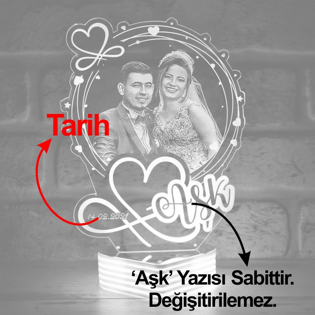 Sevgiliye Aşk Hediyesi, Fotoğraflı 3D Lamba