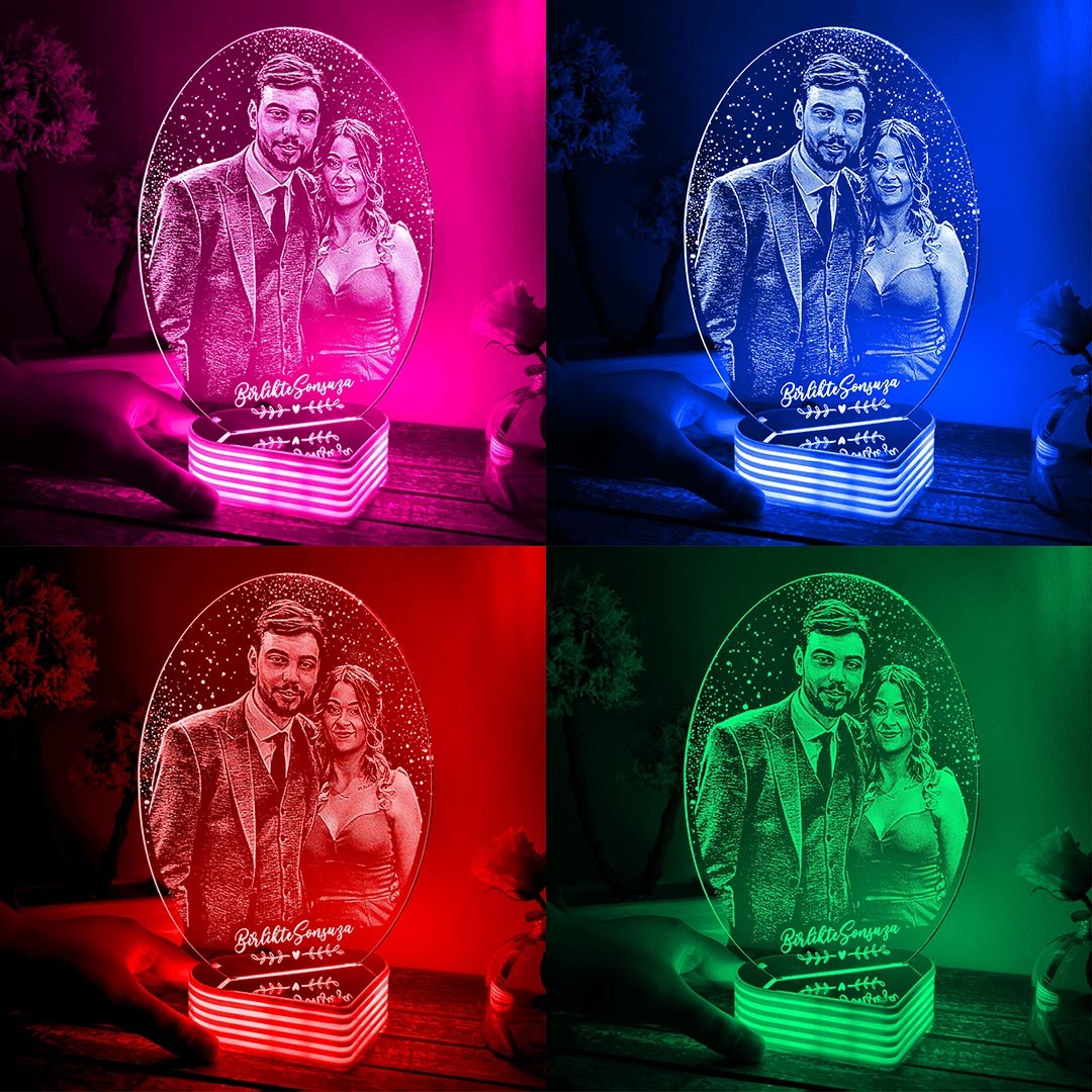 Oval 3D Lamba, Kişiye Özel Sevgiliye Fotoğraflı Led Gece Lambası