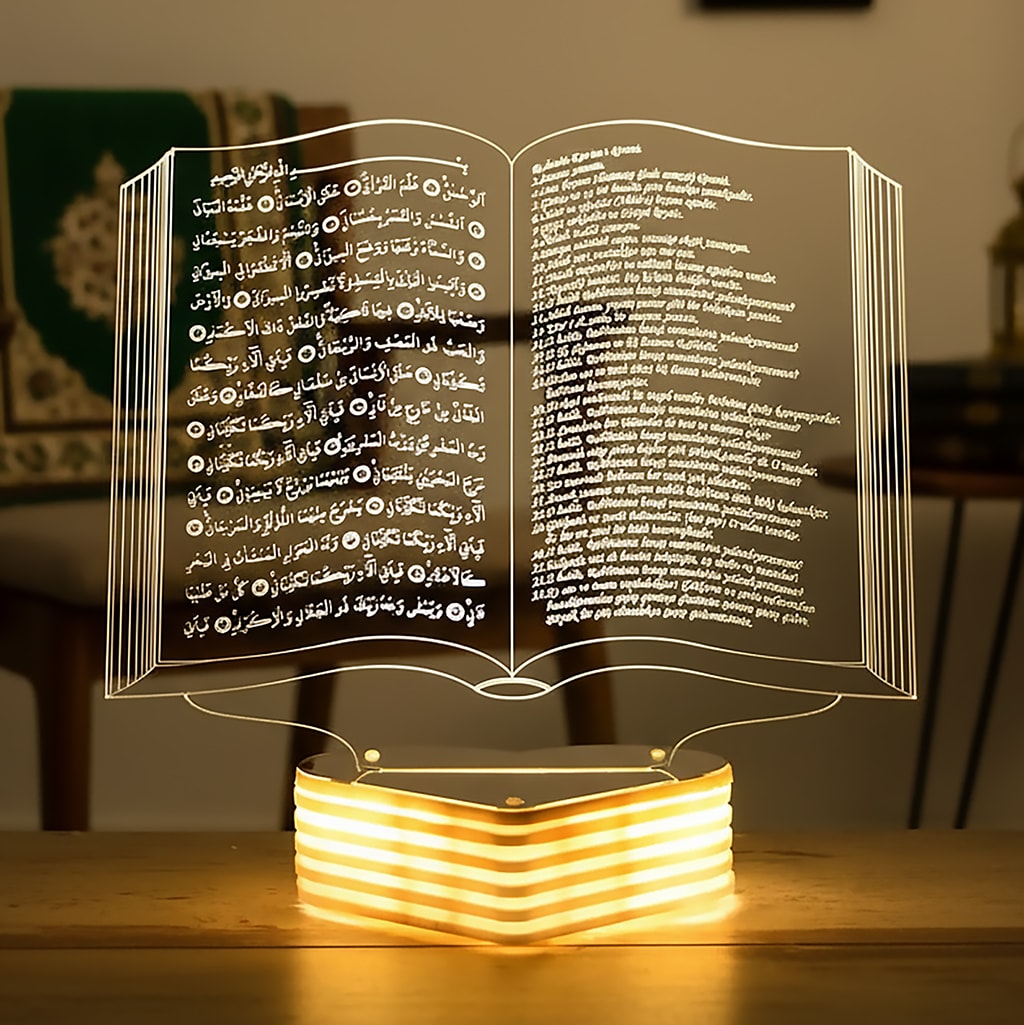 Rahman Suresi Türkçe Arapça Yazılı Kur&#39;an-ı Kerim 3D Lamba