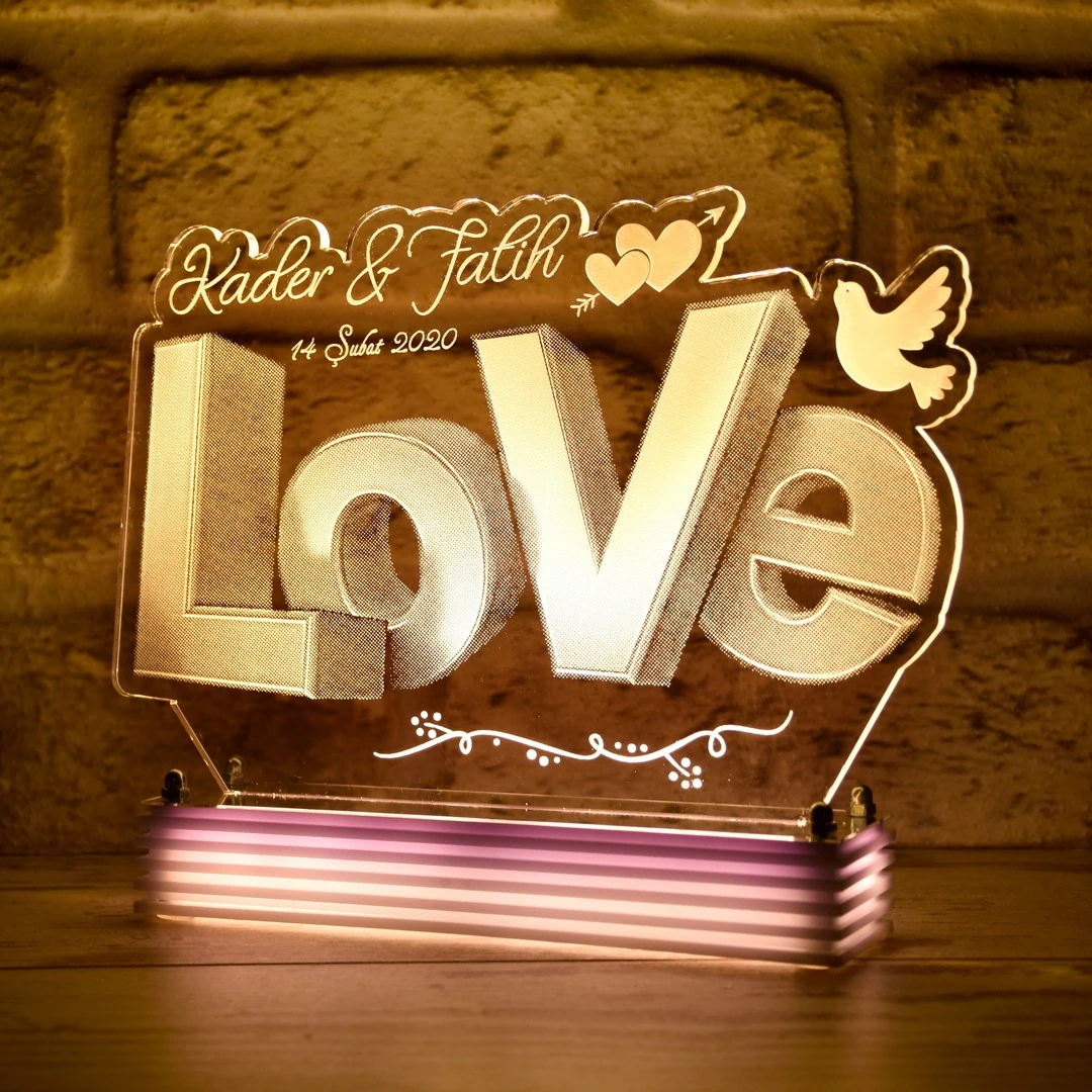 Sevgiliye Hediye 3D Harf LED Lamba, Sevgililere Özel