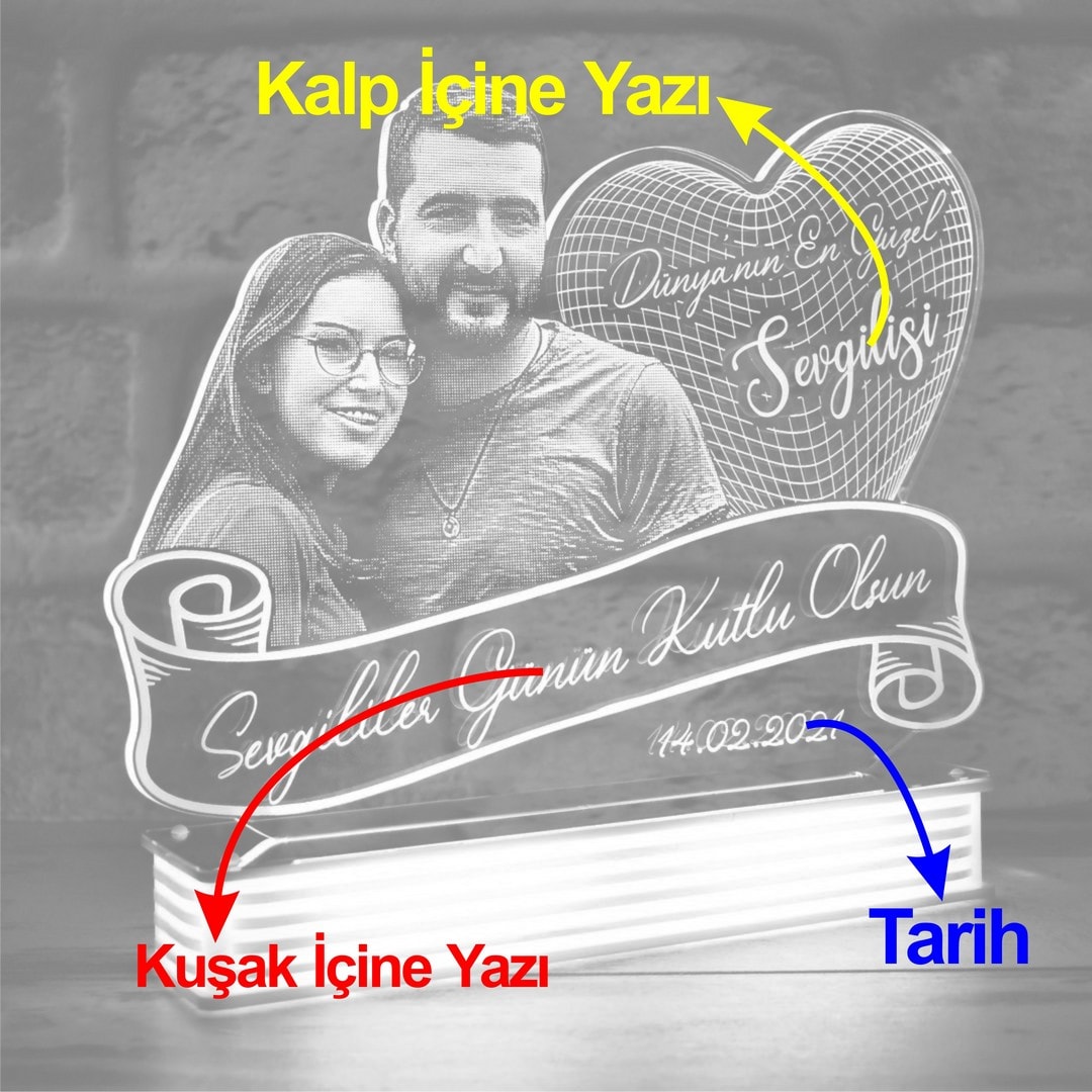 Sevgiliye Resimli Hediye, Kalpli 3D Lamba