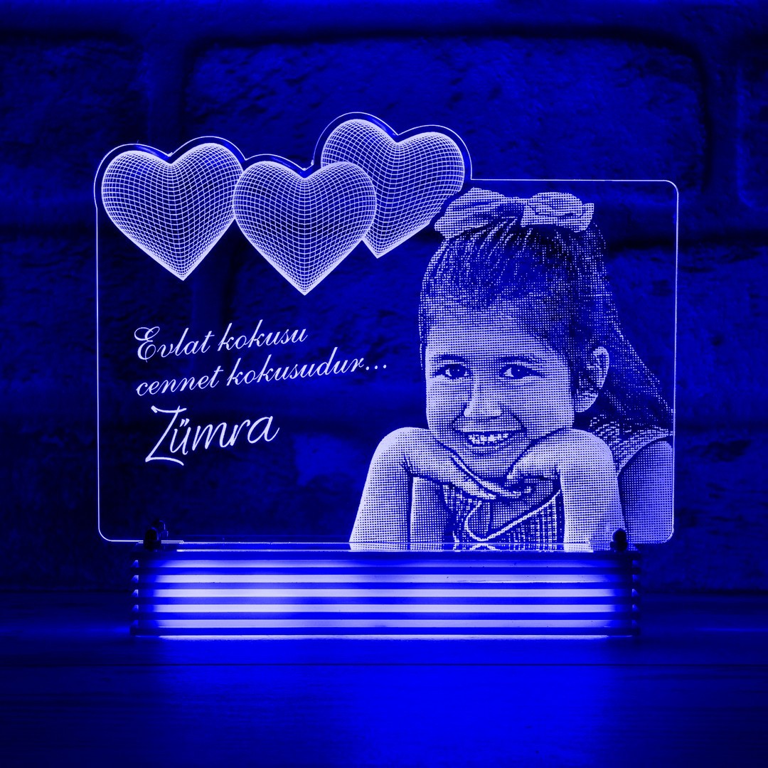 Kız Çocuğa Hediye Resimli 3D Lamba