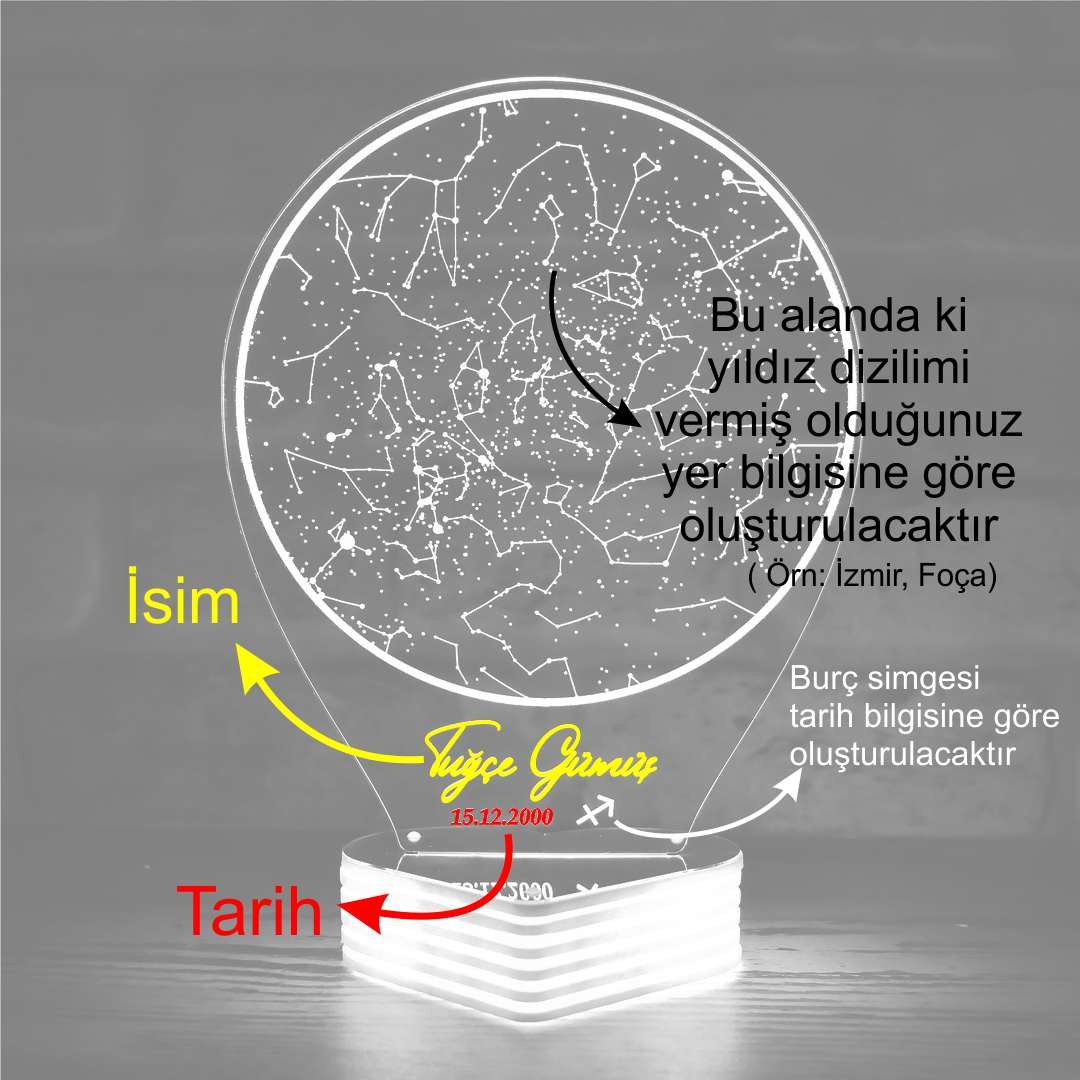 Burç Simgeli Gökyüzü Haritası, Kişiye Özel 3D LED Lamba