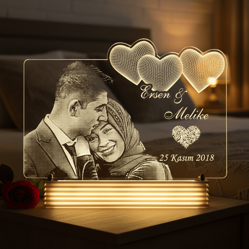 Eşe Hediye Hayat Arkadaşına Hediye Kalpli 3D Lamba