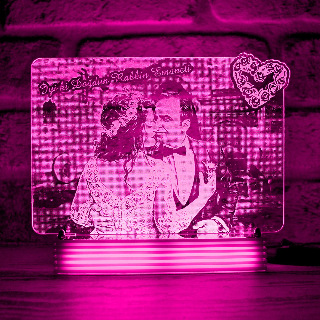 Eşe Hediye Gelin Damat  Fotoğraflı 3D Lamba