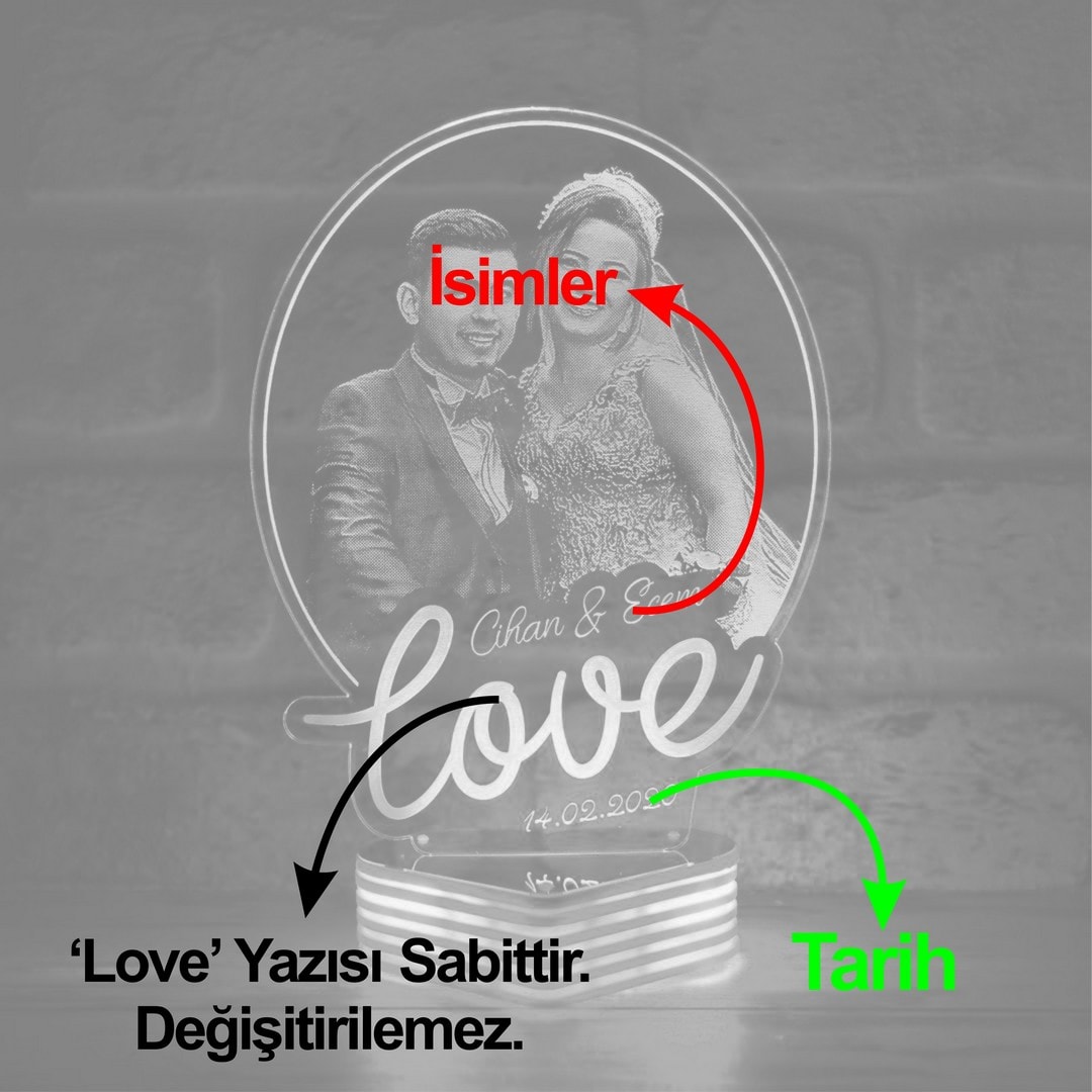 Sevgililer Günü Hediyesi, Resimli 3D Lamba
