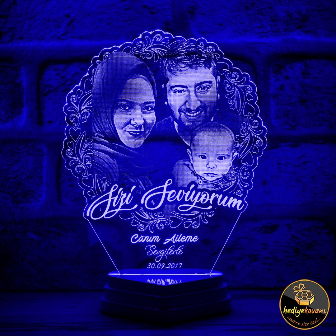Aileye Hediye Kişiye Özel 3D Lamba