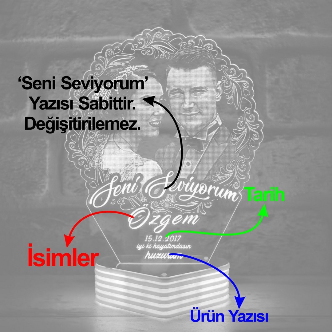 Sevgiliye Hediye Seni Seviyorum Yazılı 3D Lamba