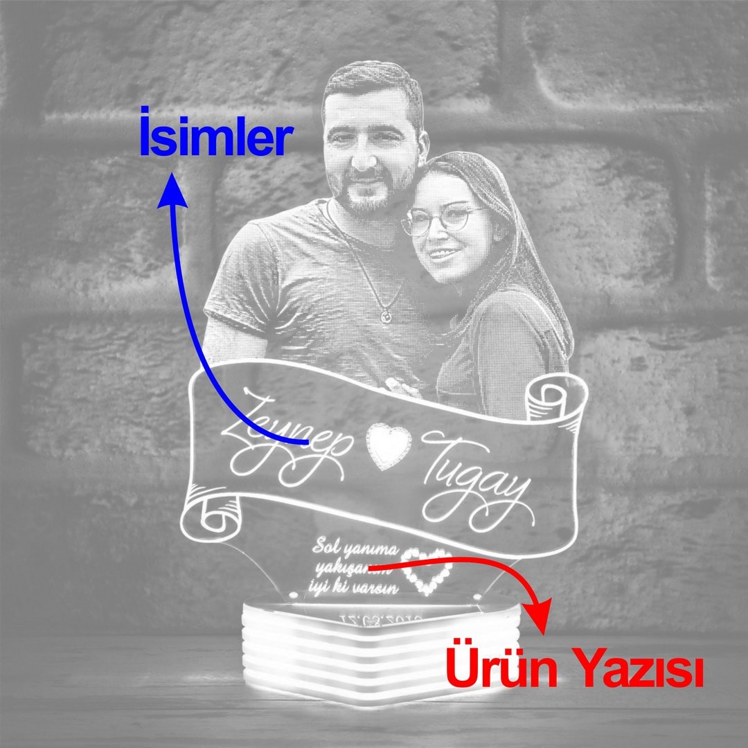 Sevgiliye Hediye Fotoğraflı 3D Lamba