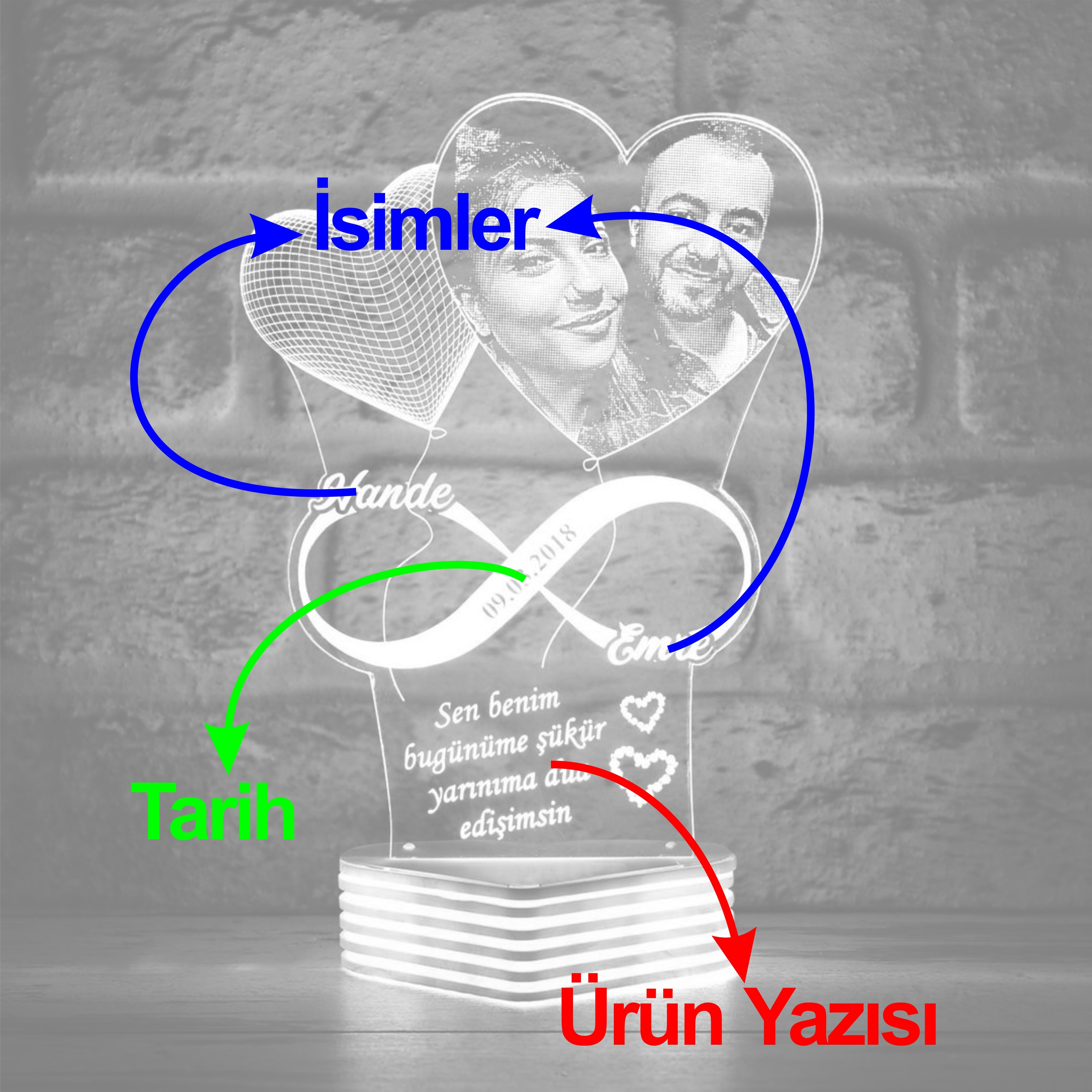 Sevgiliye Hediye Sonsuzluk 3D Lamba