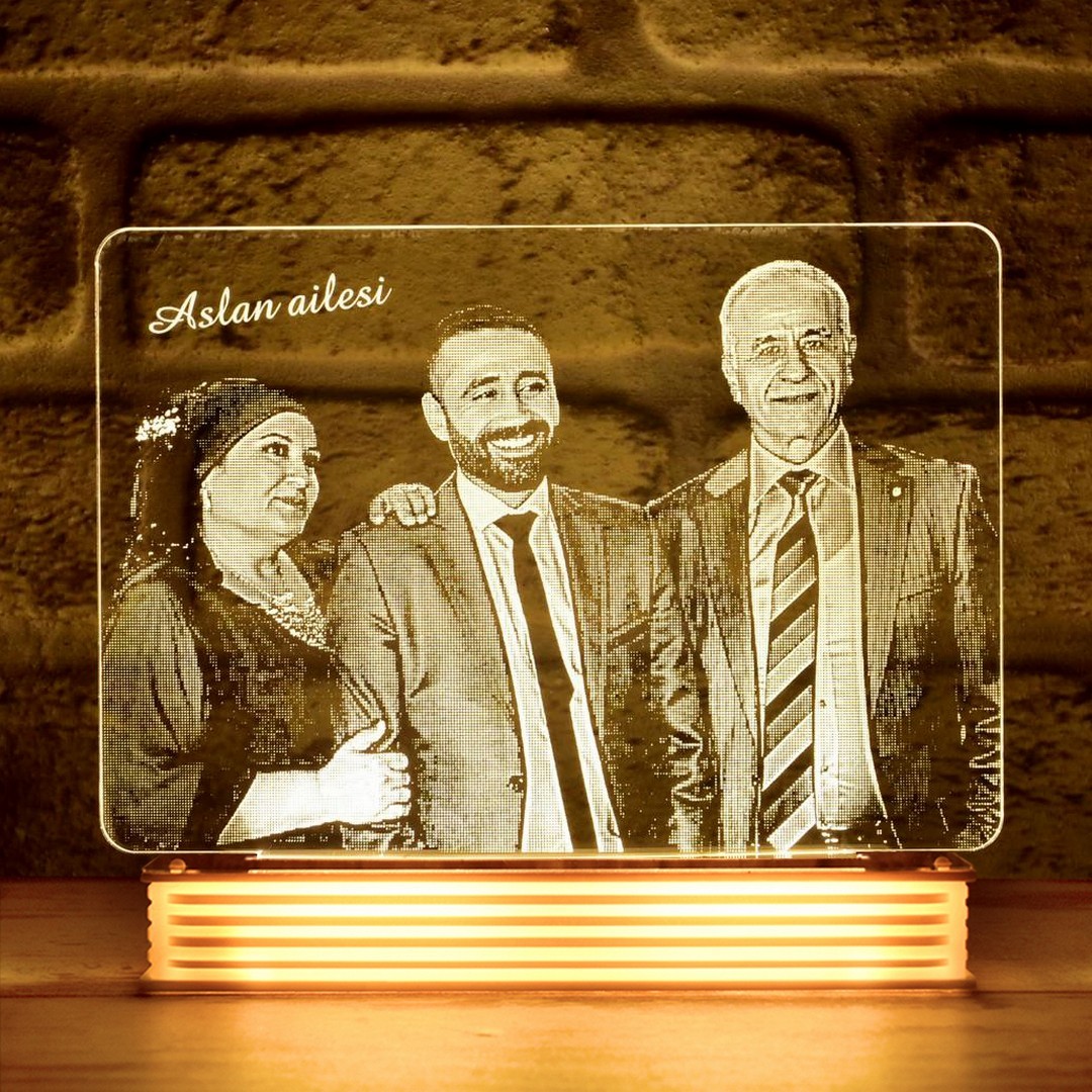 Aileye Hediye Anne Babaya Özel Fotoğraflı 3D Lamba