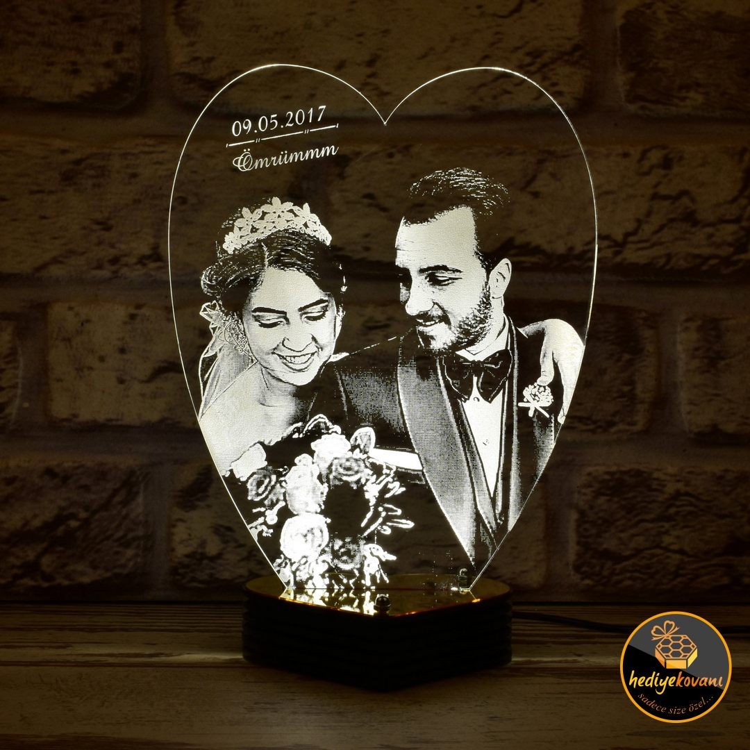 Yeni Evlilere Hediye Düğün Fotoğraflı LED Lamba