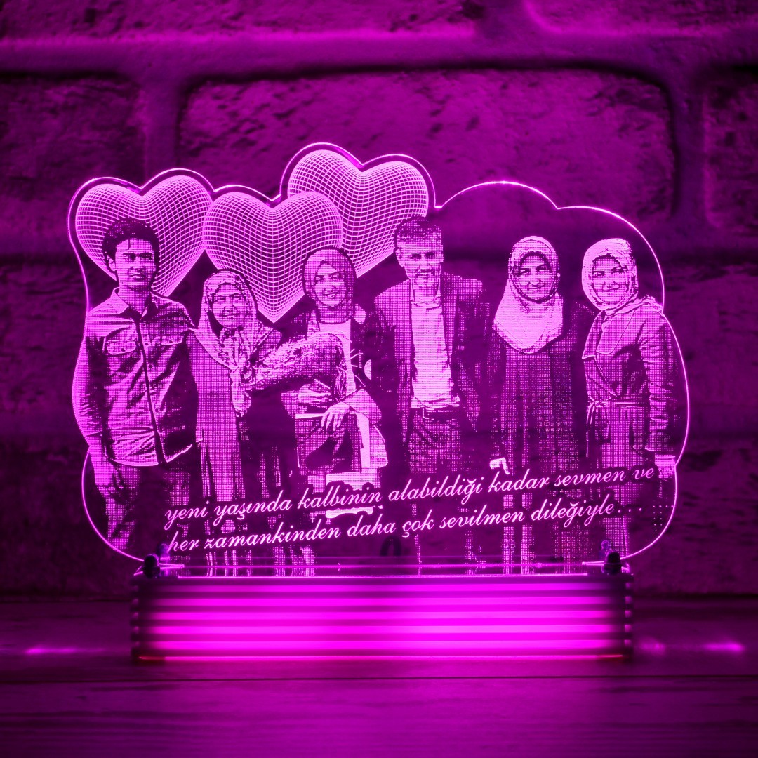 Aileye Hediye Geniş Aile Fotoğrafı 3D Lamba