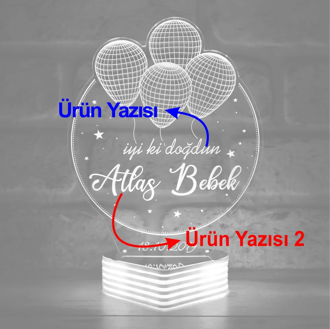 Kişiye Özel Çocuk Doğum Günü Hediyesi 3D Lamba