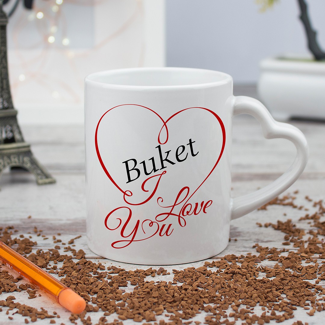 Sevgiliye Hediye I Love You ve İsim Yazılı Kupa Bardak