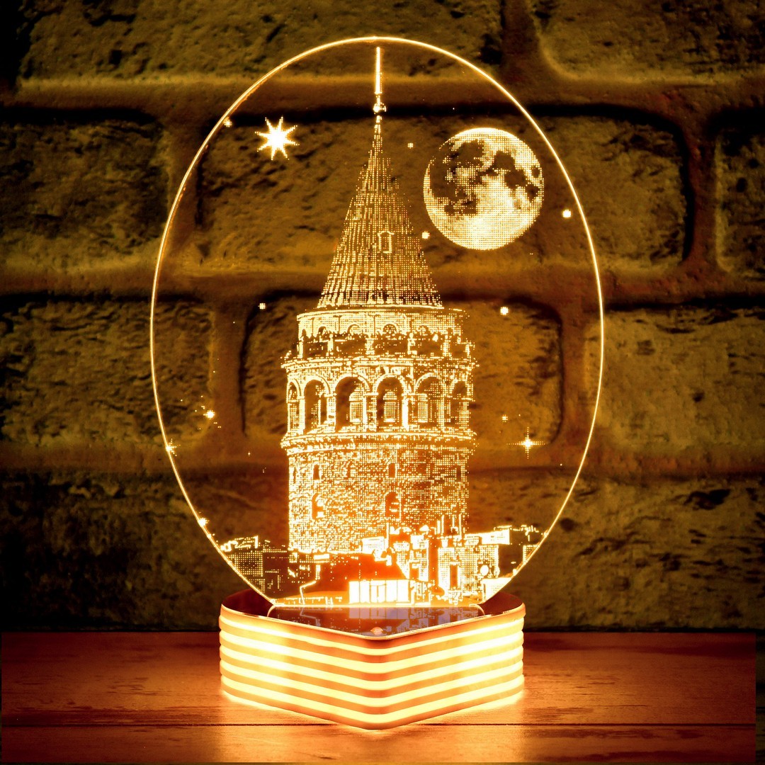 İstanbul Galata Kulesi Görselli 3D Lamba