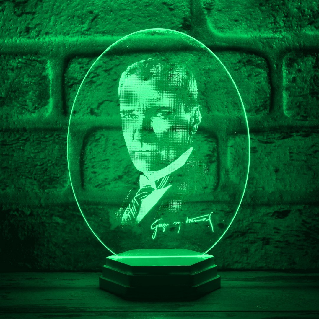 Atatürk Görselli Atatürk İmzalı 3D Lamba