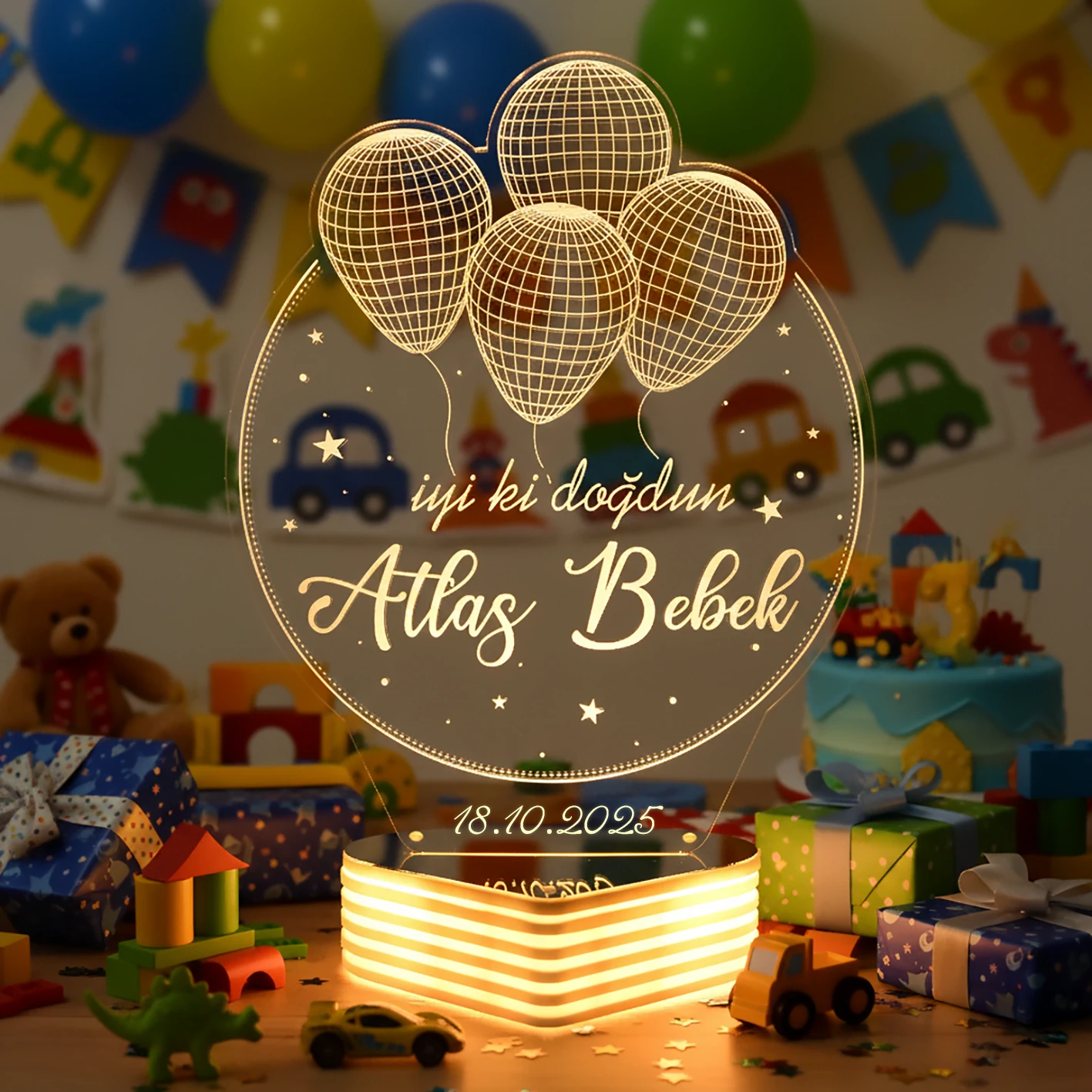 Kişiye Özel Çocuk Doğum Günü Hediyesi 3D Lamba