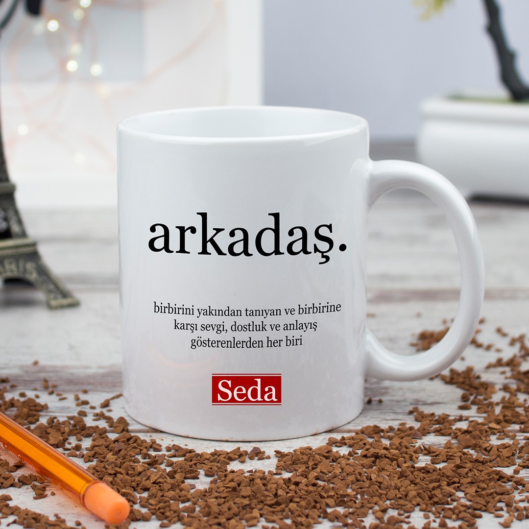 Arkadaşa Hediye Arkadaş Anlamlı ve İsim Baskılı  Kupa Bardak - Kişiye Özel