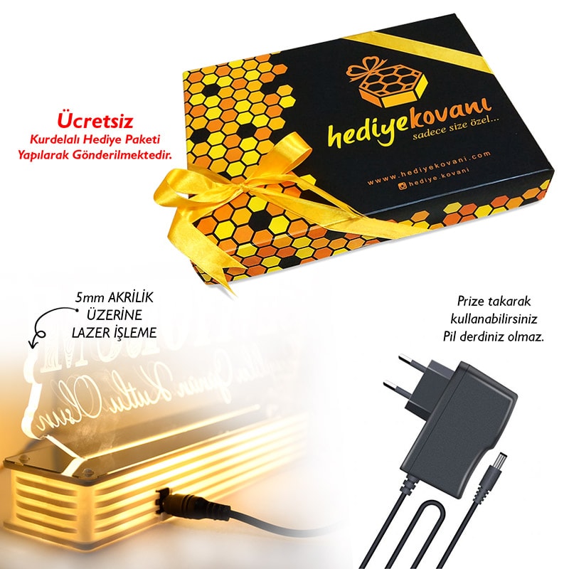 Sevgiliye Hediye Resimli Kalpli 3D Lamba