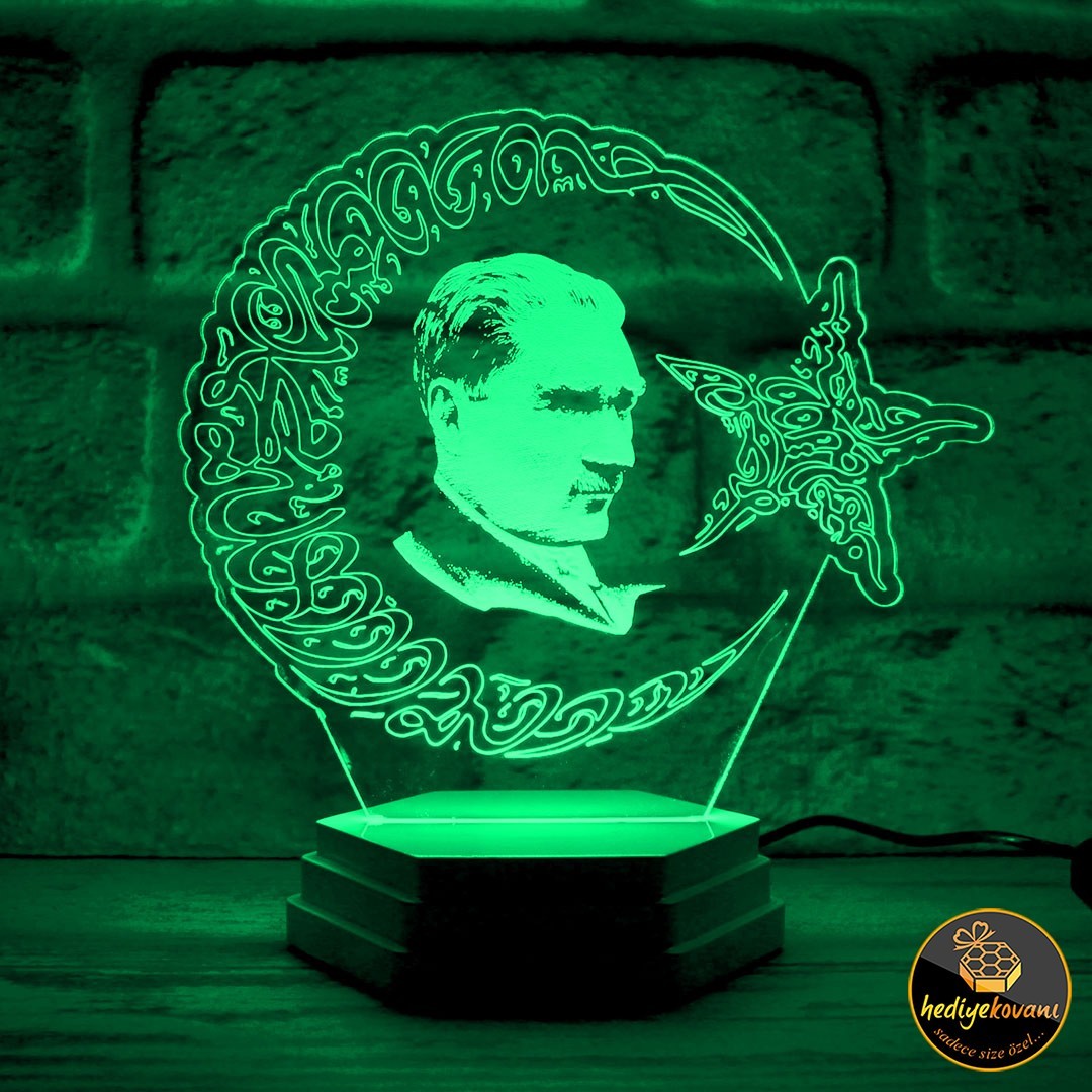 Ay Yıldızlı Atatürk Görselli 3D Lamba