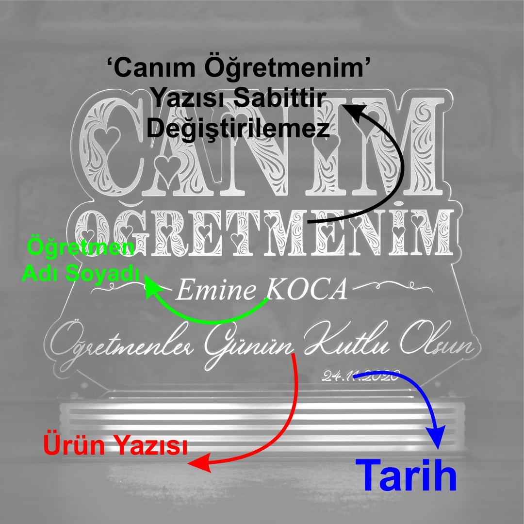 Öğretmenler Günü Hediyesi Canım Öğretmenim 3D LED Lamba