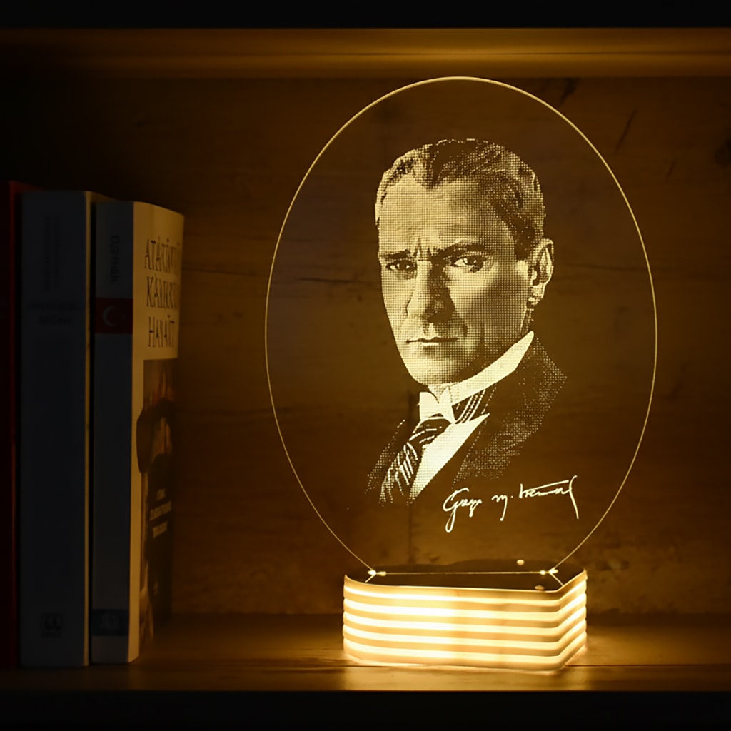 Atatürk Görselli Atatürk İmzalı 3D Lamba