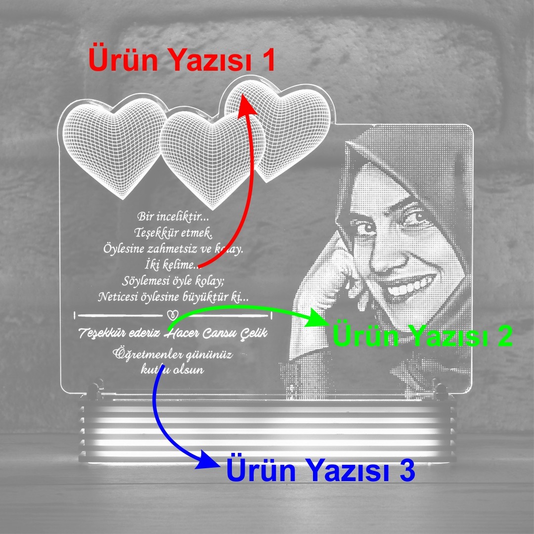 Öğretmene Hediye Fotoğraflı 3D Lamba
