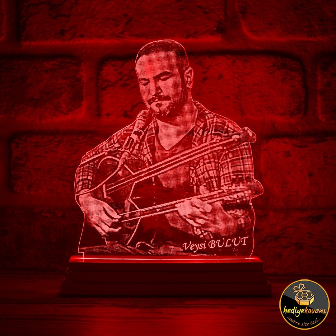 Müzisyene, Enstrüman Çalana, Çift Sap Bağlama Çalana Hediye 3D Lamba