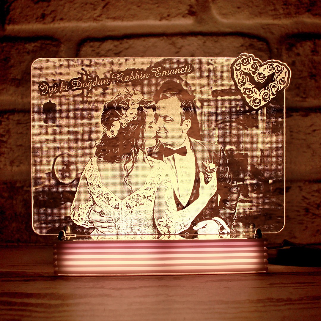 Eşe Hediye Gelin Damat  Fotoğraflı 3D Lamba