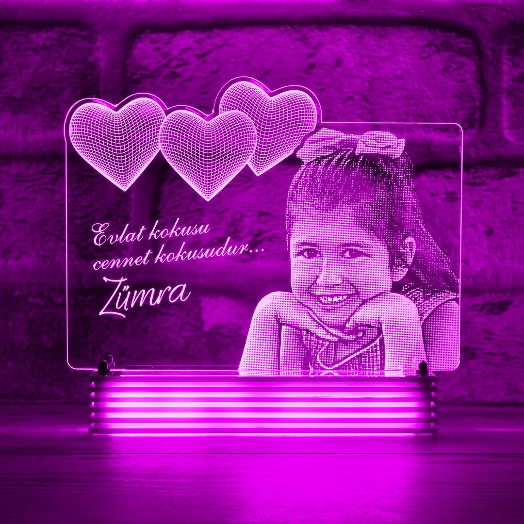 Kız Çocuğa Hediye Resimli 3D Lamba