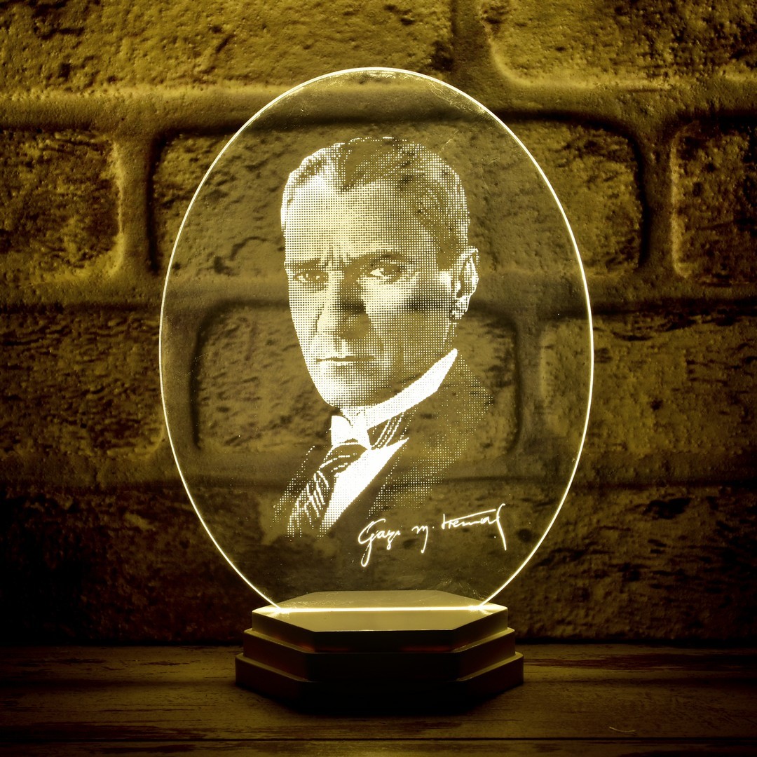 Atatürk Görselli Atatürk İmzalı 3D Lamba