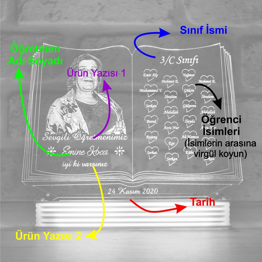 Bayan Öğretmene Hediye 3D Lamba