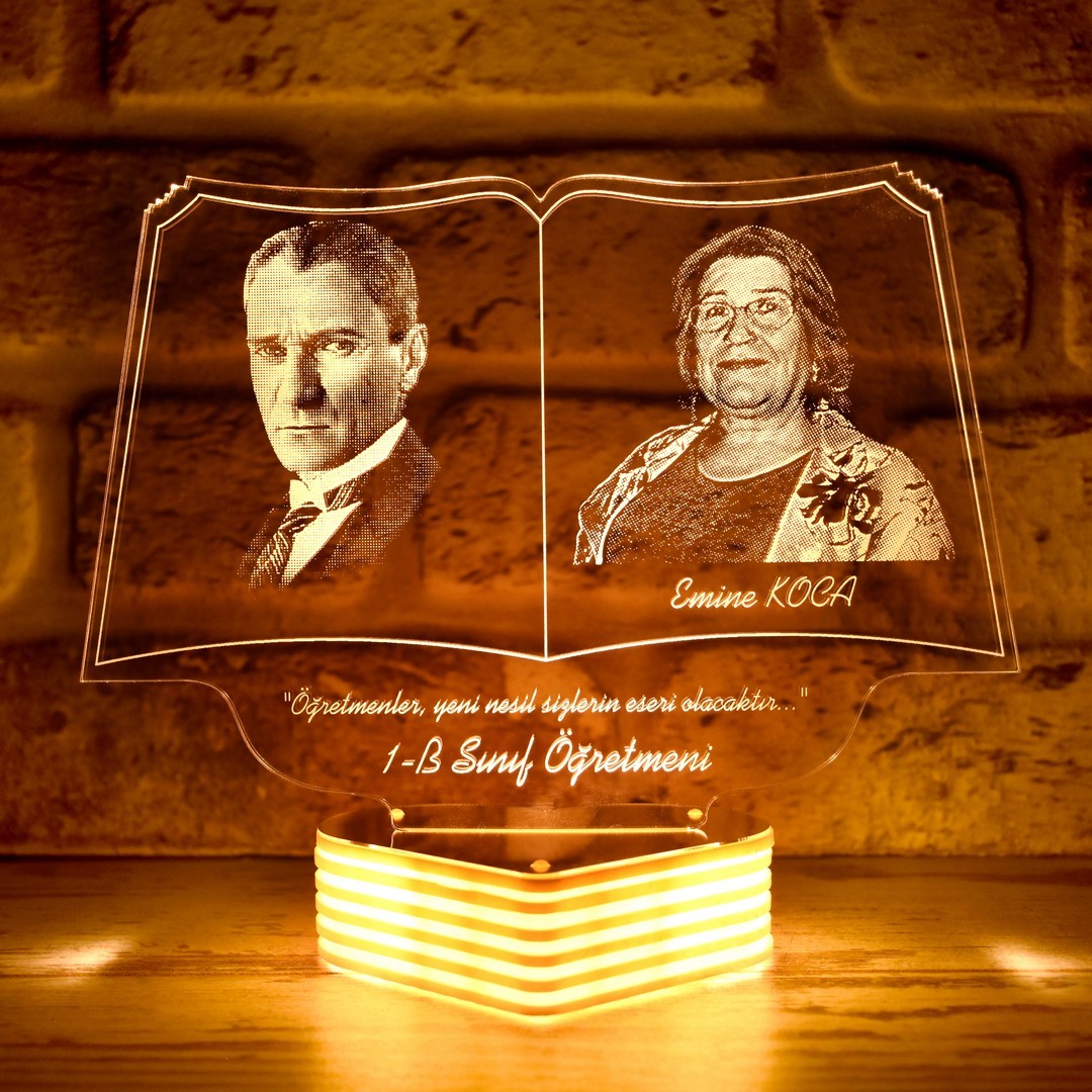Atatürk Görselli Öğretmenler Günü Hediyesi 3D Lamba