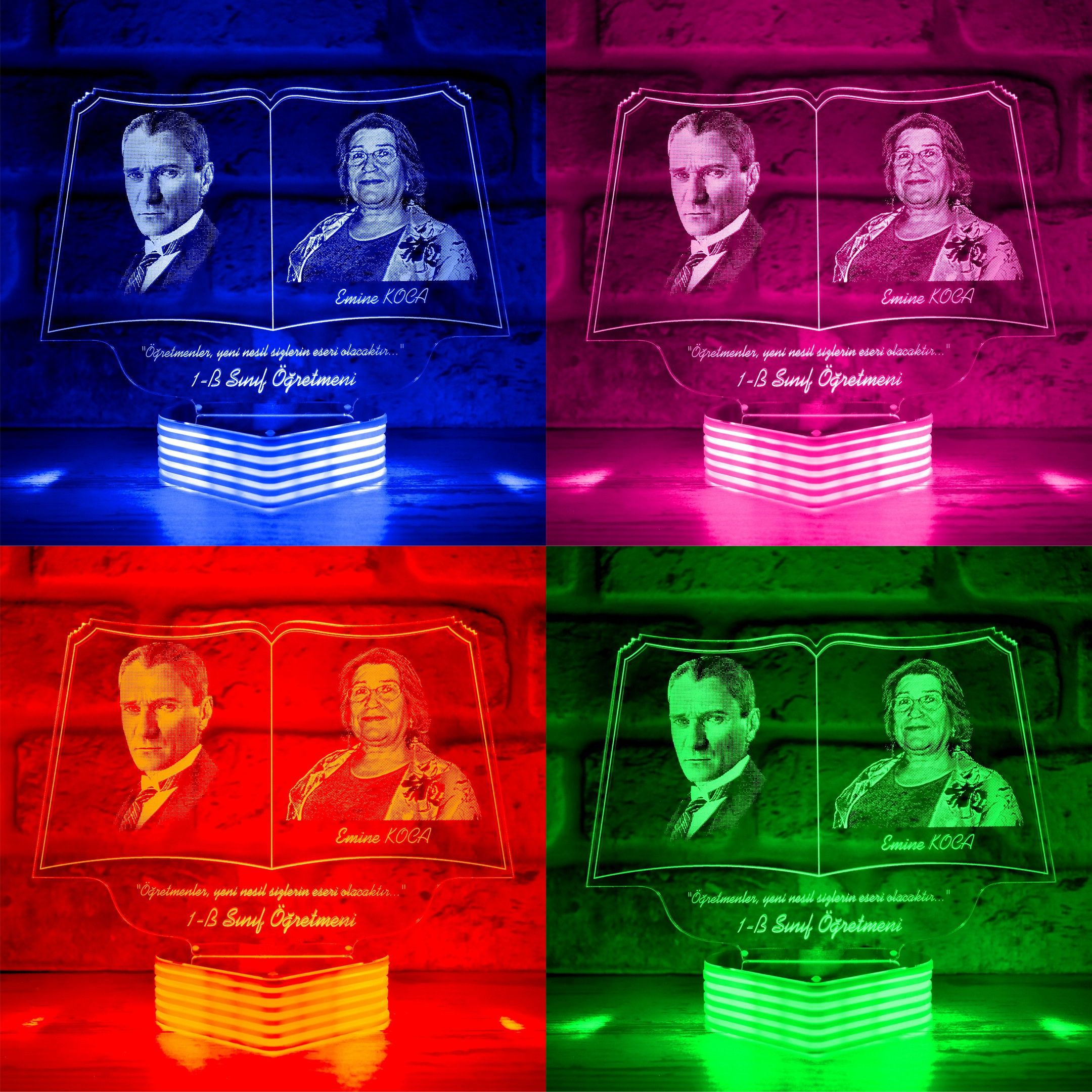 Atatürk Görselli Öğretmenler Günü Hediyesi 3D Lamba