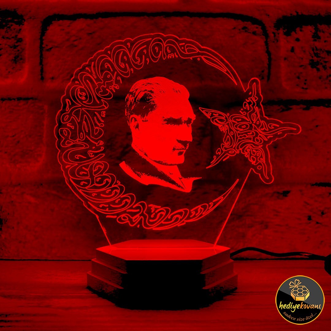 Ay Yıldızlı Atatürk Görselli 3D Lamba