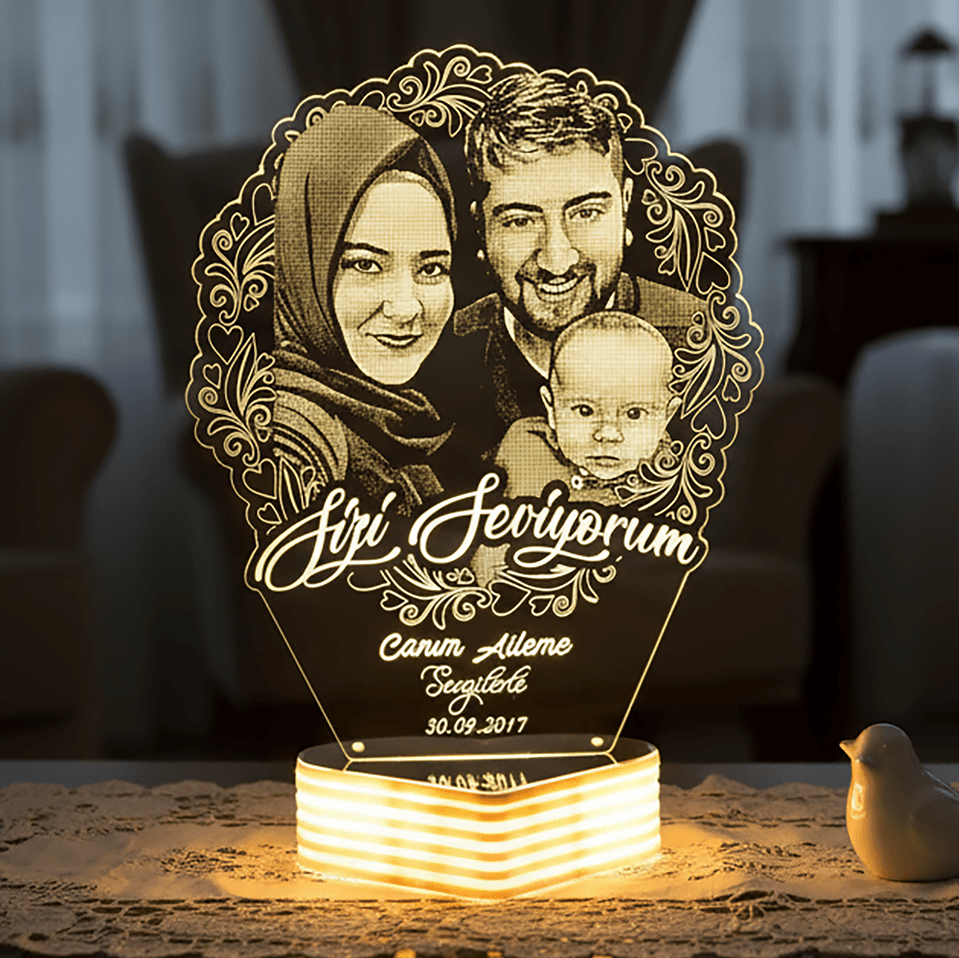 Aileye Hediye Kişiye Özel 3D Lamba