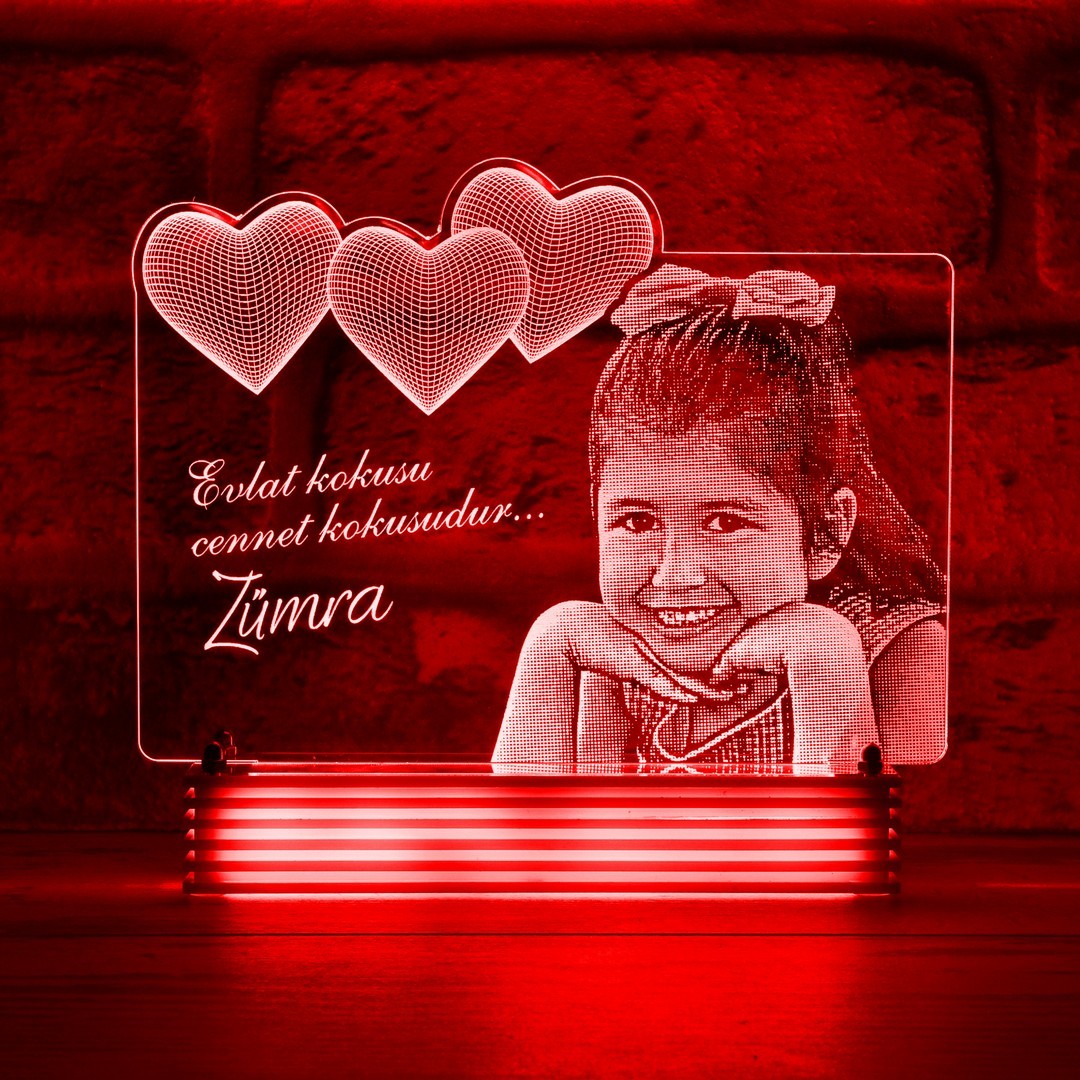 Kız Çocuğa Hediye Resimli 3D Lamba